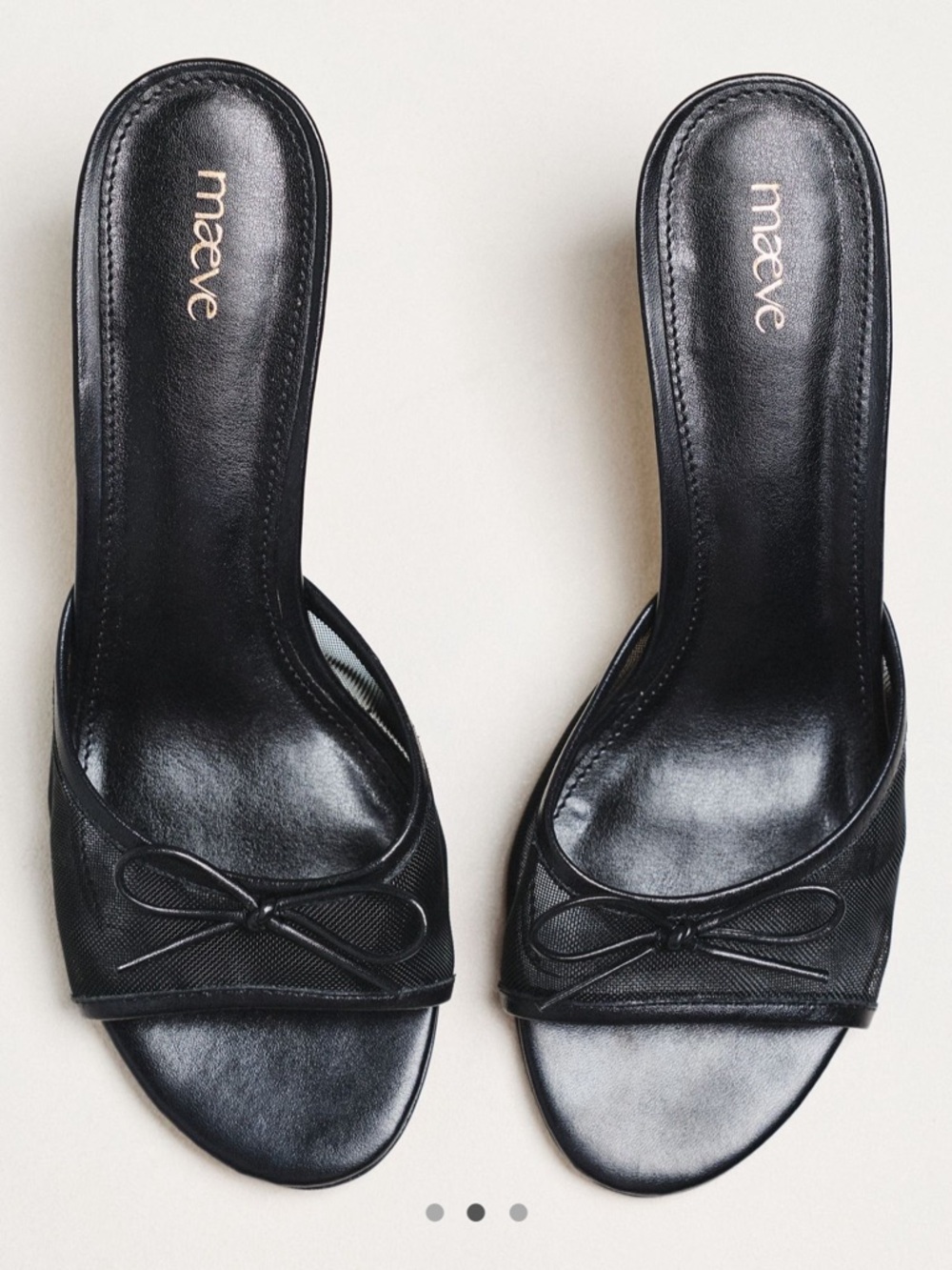 Maeve Black Open-Toe Slide Mules with Bow Accent